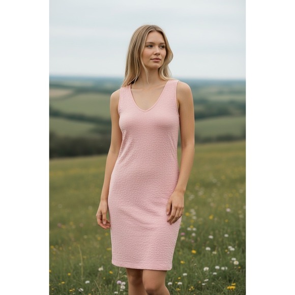 SHEIN Dresses & Skirts - SHEIN Pink Textured Ruched Side V-Neck Sleeveless Mini Dress Size 4 S